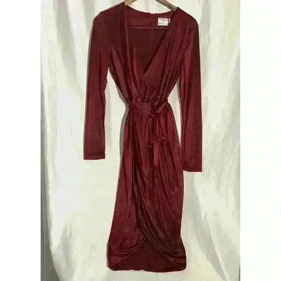 Altuzarra Target Burgundy Red Drape Wrap Dress Size Medium With Fringe Belt - Picture 2 of 10